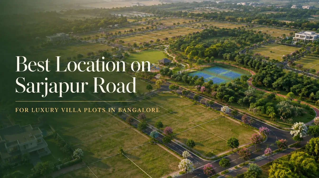 Aerial view of a villa plot layout on Sarjapur Road in Bangalore, with internal roads and open plots.